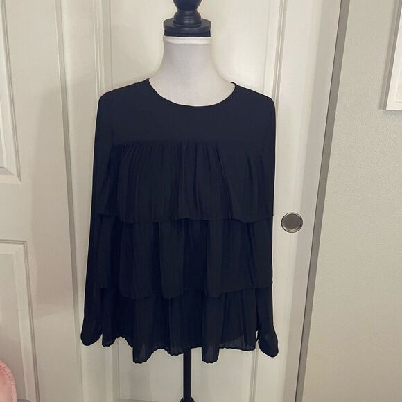 J. Jill Black Ruffle Tiered Blouse size Small - Picture 9 of 9